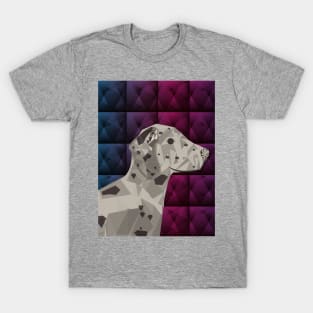 Geometric Dalmatian Dog in Purple T-Shirt